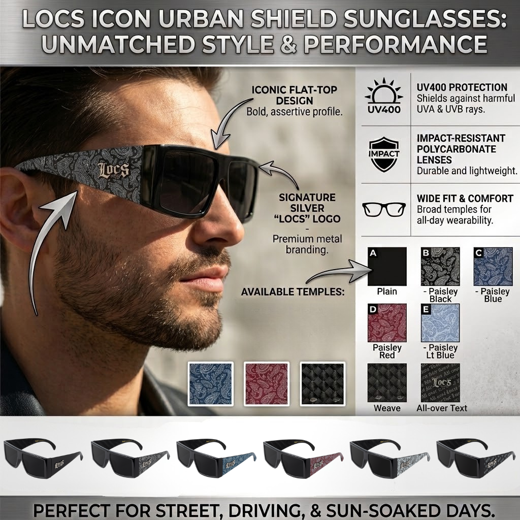 Locs 91275 Thick Square Sunglasses + 1-Year Protection Plan & Pouch