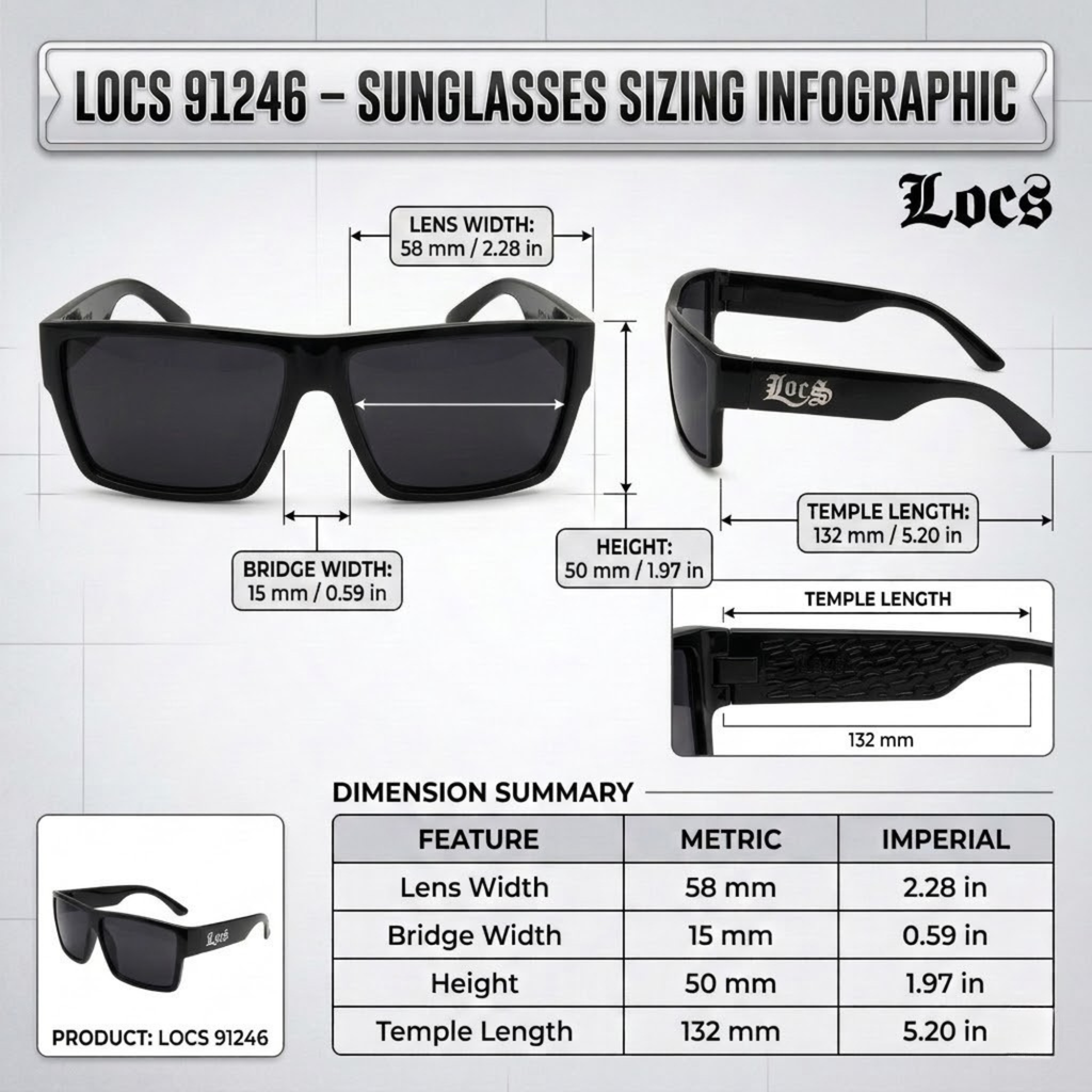 Locs 91246 Gangster Cholo Sunglasses + 1-Year Certified Protection Plan & Pouch