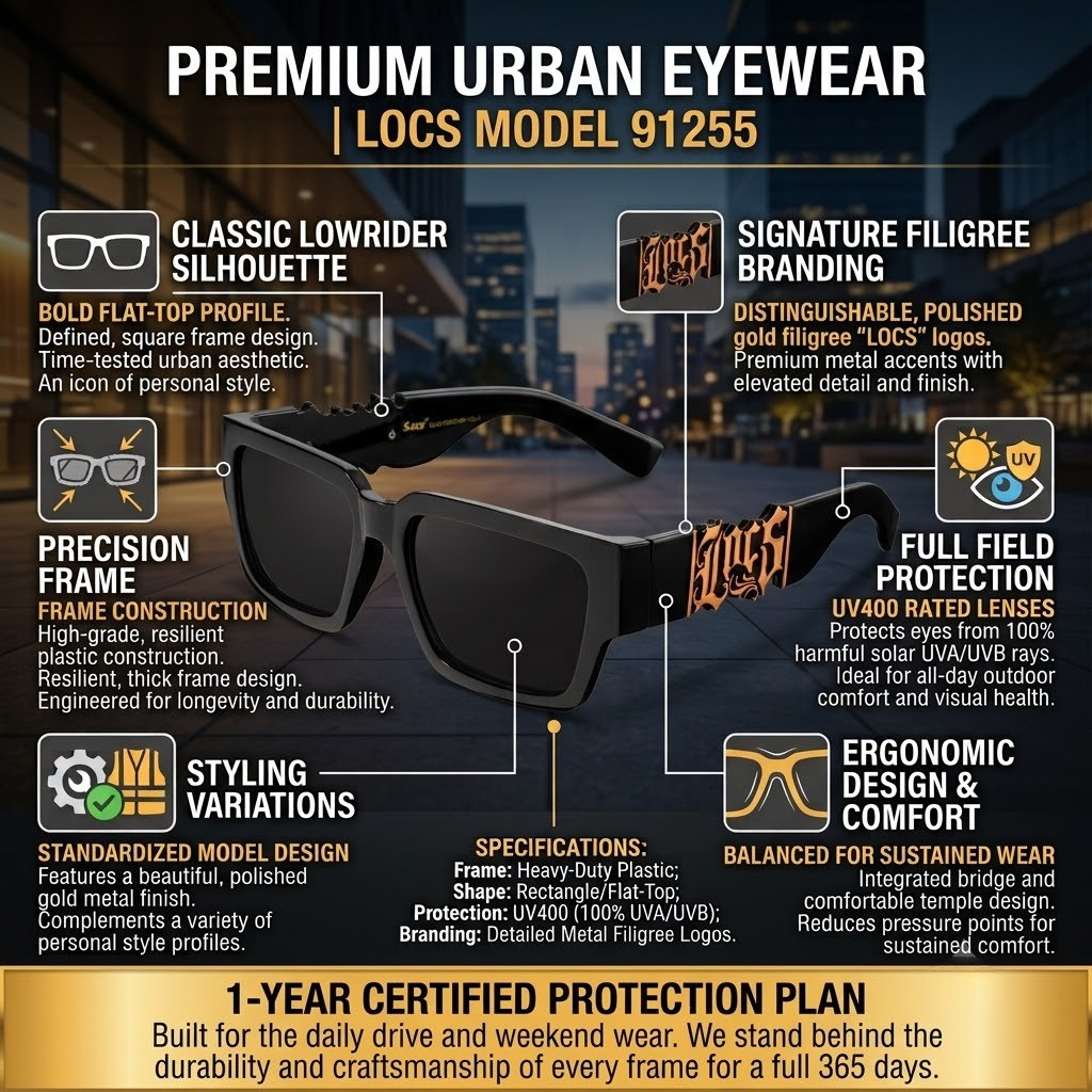 Locs 91255 Flat Top Sunglasses + 1-Year Protection Plan & Pouch