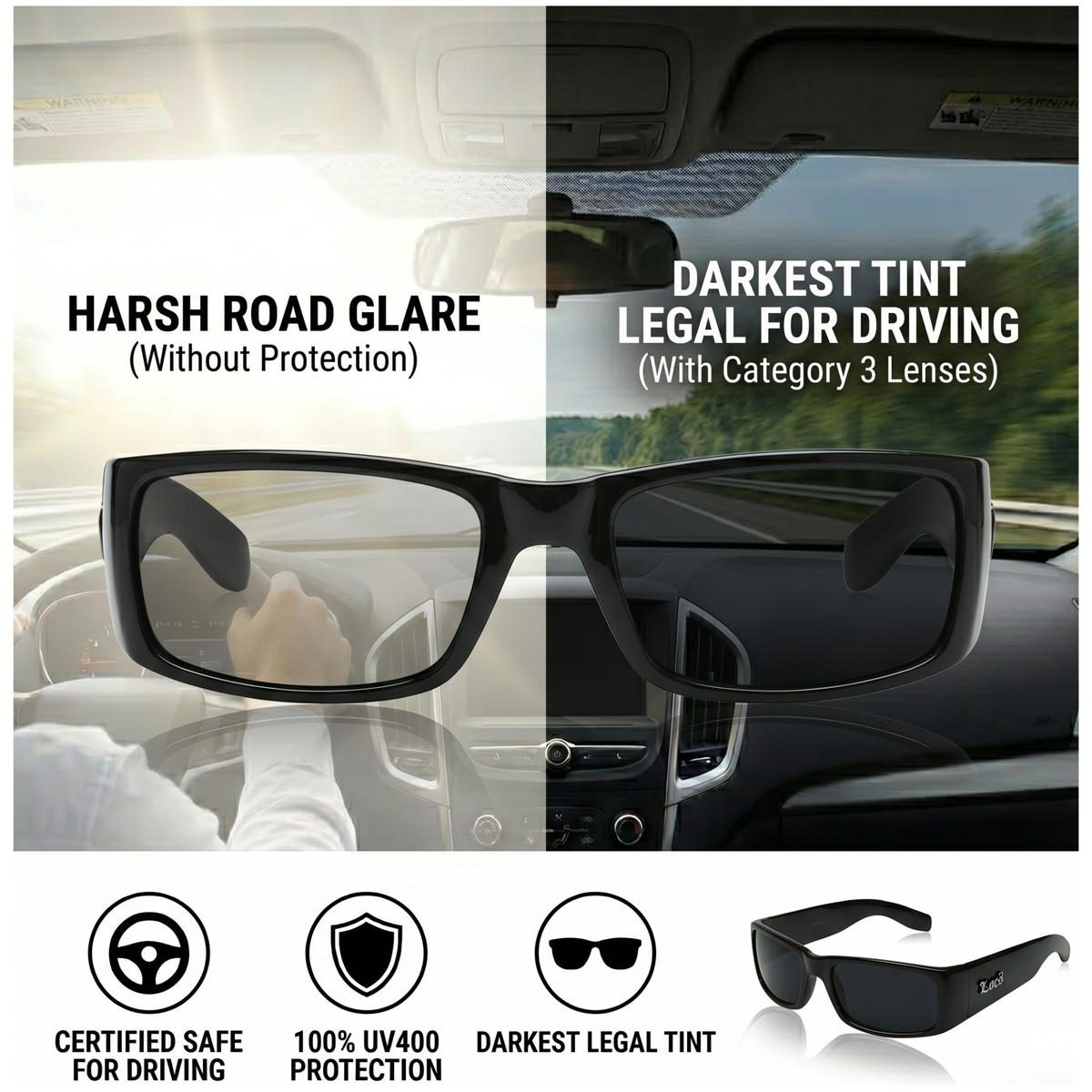 Locs 91263 Gangster Sunglasses + 1-Year Protection Plan & Pouch