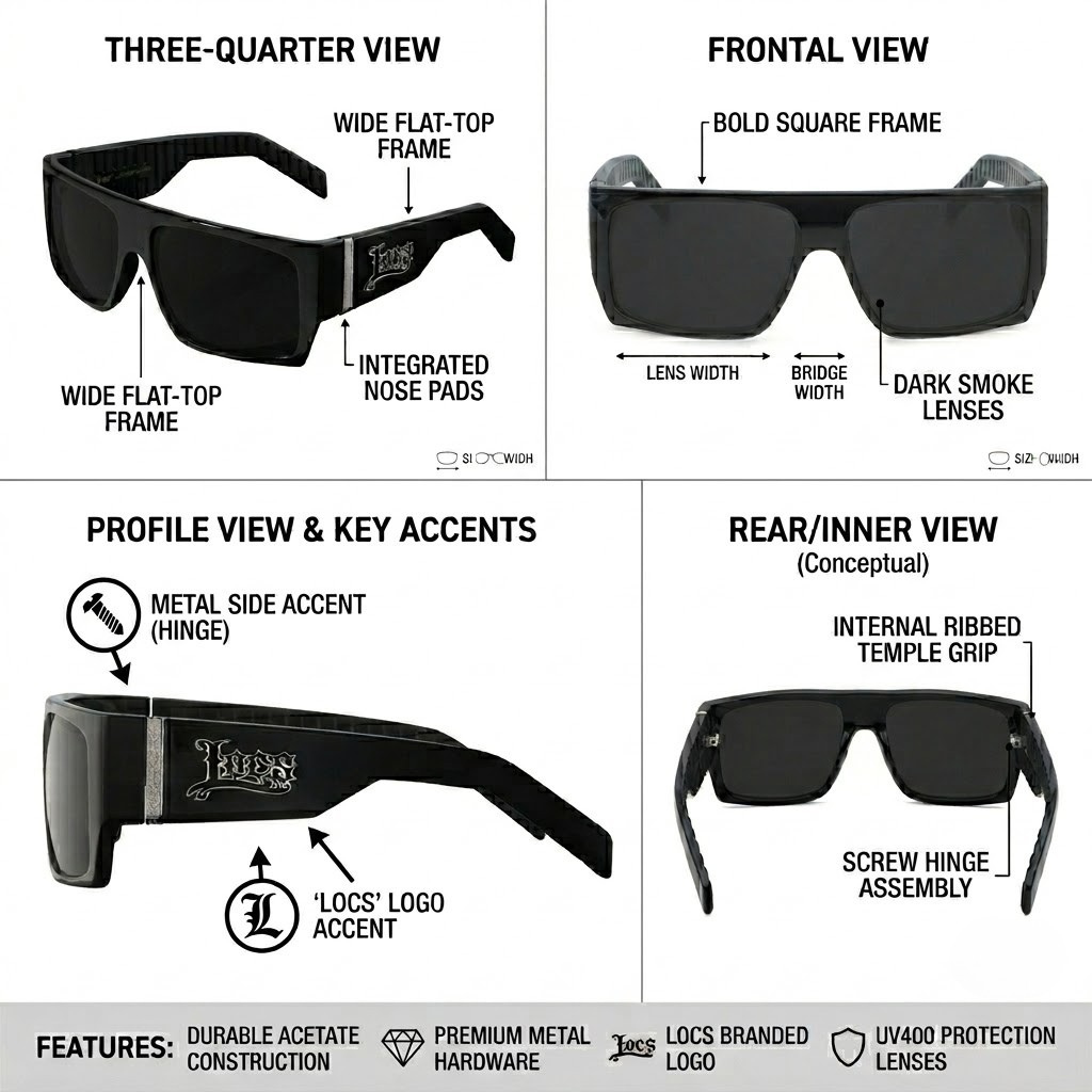 Title: Locs 91266 Flat Top Sunglasses + 1-Year Protection Plan & Pouch