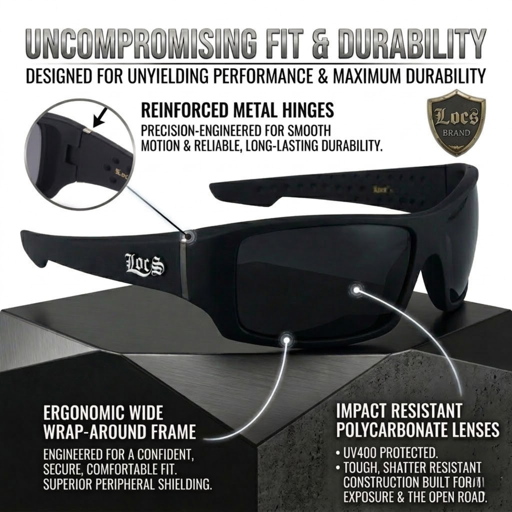 Locs 91264 Men's Hardcore Wrap Sunglasses + 1-Year Protection Plan & Pouch